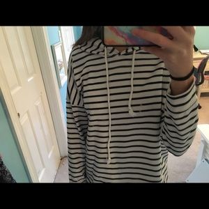 black and white striped drawstring hoodie